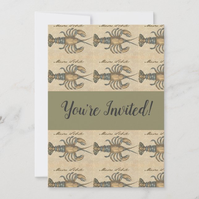 Lobster Illustration Antique Maine Seafood Invitation (Front)