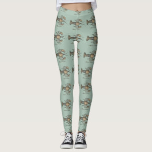 Lobster Illustration Antique Maine Seafood Leggings