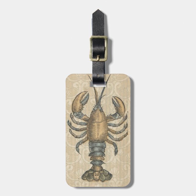 Lobster Illustration Antique Maine Seafood Luggage Tag (Front Vertical)