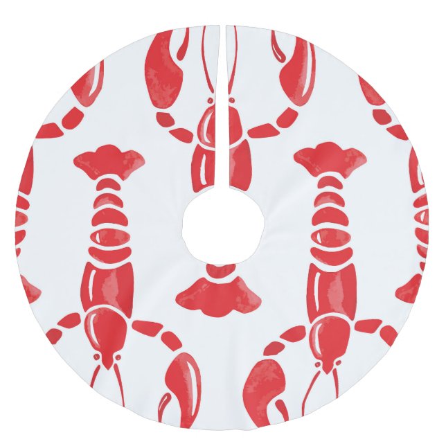 Lobster Illustration: Watercolor Seamless Backgrou Brushed Polyester Tree Skirt (Front)