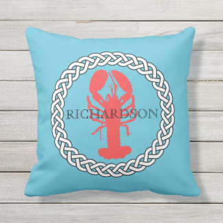 Lobster In A Rope Border Personalised Outdoor Cushion