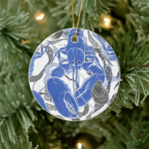 Lobster in Blue Throw Pillow Ceramic Tree Decoration