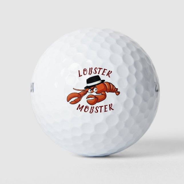 Lobster Mobster 🦞 Wide-Eyed Cute Cartoon Gangster Golf Balls (Front)