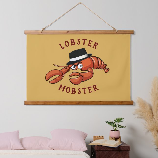 Lobster Mobster 🦞 Wide-Eyed Cute Cartoon Gangster Hanging Tapestry (Bedroom)