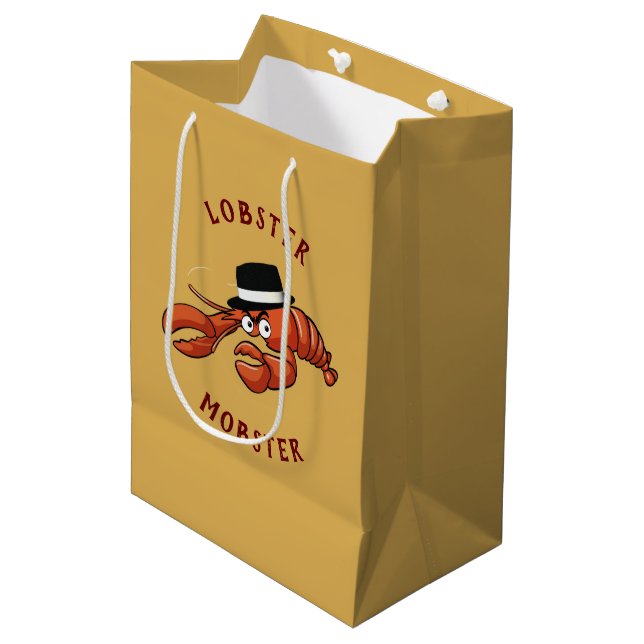Lobster Mobster 🦞 Wide-Eyed Cute Cartoon Gangster Medium Gift Bag (Front Angled)