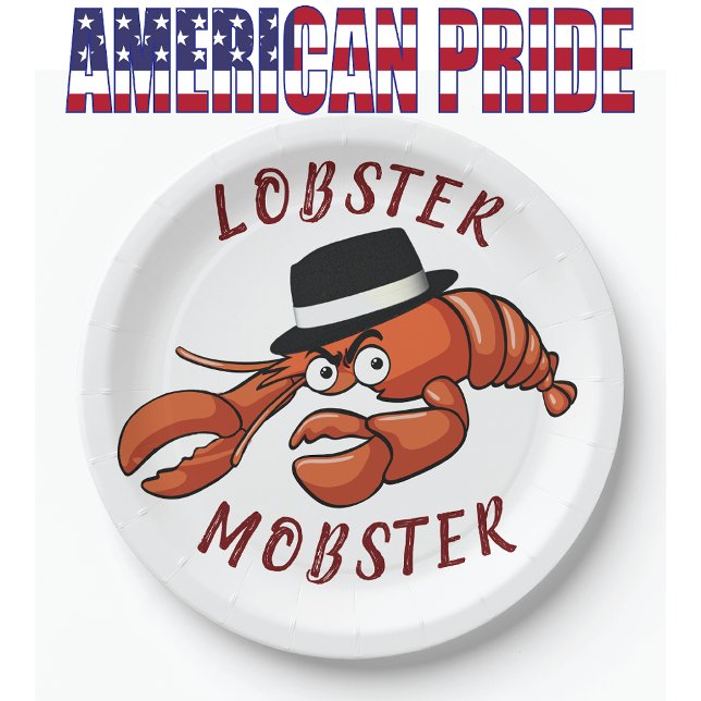 Lobster Mobster 🦞 Wide-Eyed Cute Cartoon Gangster Paper Plate (Creator Uploaded)