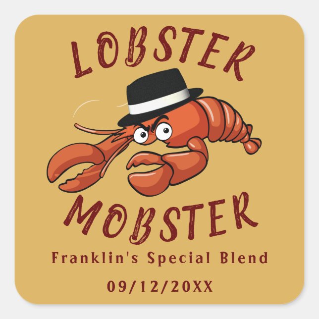 Lobster Mobster 🦞 Wide-Eyed Cute Cartoon Gangster Square Sticker (Front)