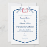 Lobster Nautical Monogram Script Navy Wedding