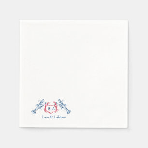 Lobster Nautical Monogram Script Navy Wedding Napkin