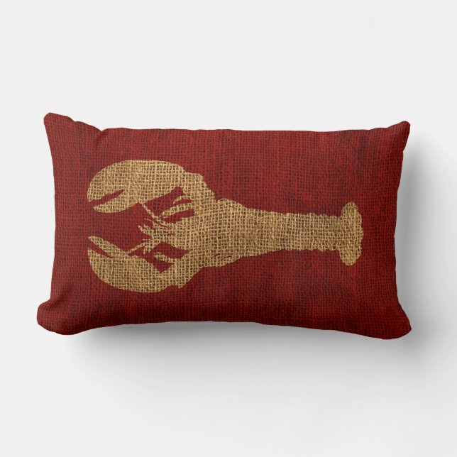 Lobster Nautical Rustic Red Lumbar Cushion (Front)