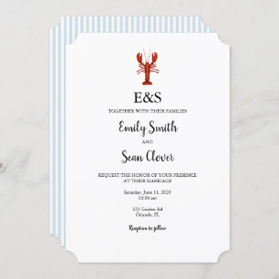 Lobster Nautical Wedding Monogram Blue Stripe Invitation