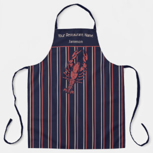 Lobster Navy Blue And Red Stripe Restaurant Apron