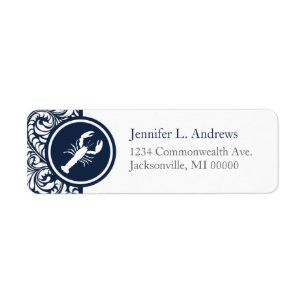 Lobster Navy Blue White Damask Beach Wedding Theme
