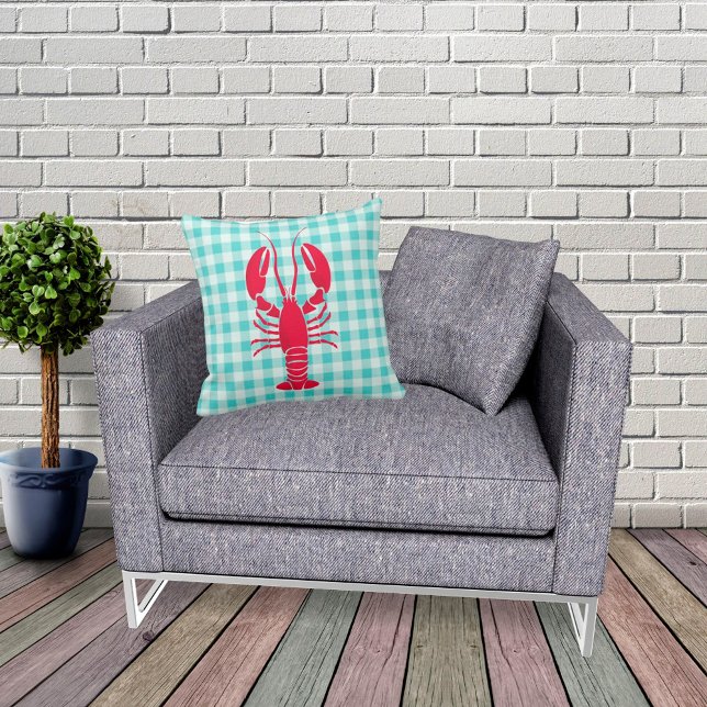 Lobster on Blue Gingham Cushion (Creator Uploaded)