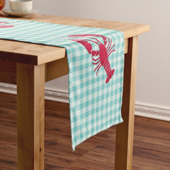 Lobster on Blue Gingham  Short Table Runner (In Situ)