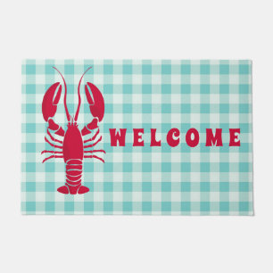 Lobster on Blue Gingham  Welcome Doormat