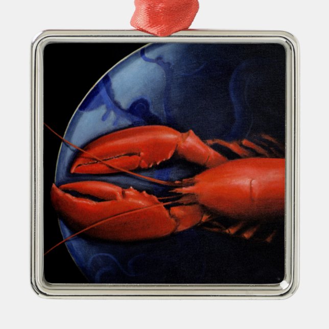 Lobster on Tiffany Plate Metal Tree Decoration (Front)