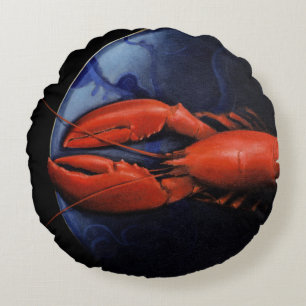 Lobster on Tiffany Plate Round Cushion