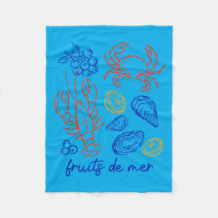 Lobster Oyster Crab Summer Vibes Vacation Coastal Fleece Blanket