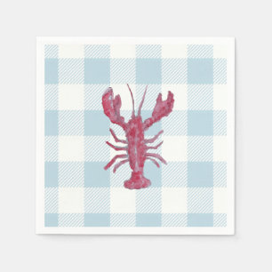Lobster Painting Nautical Blue Gingham Coastal Napkin