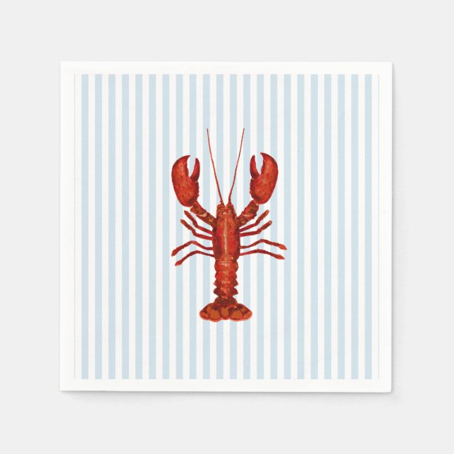 Lobster Painting Nautical Blue Stripe Coastal Napkin (Front)