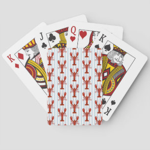 Lobster Painting Nautical Blue Stripe Coastal Playing Cards