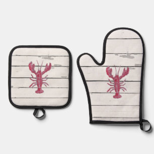 Lobster Painting Nautical Coastal Oven Mitt & Pot Holder Set