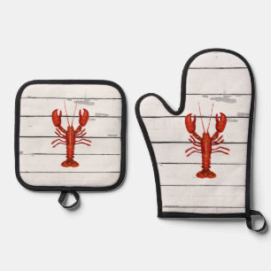 Lobster Painting Nautical Coastal Oven Mitt & Pot Holder Set