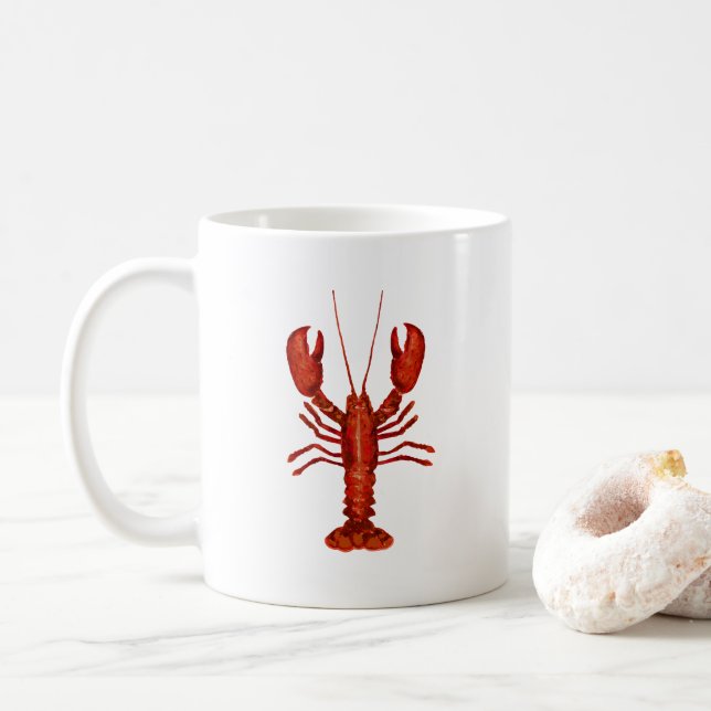 Lobster Painting Nautical Coastal Pattern Coffee Mug (With Donut)