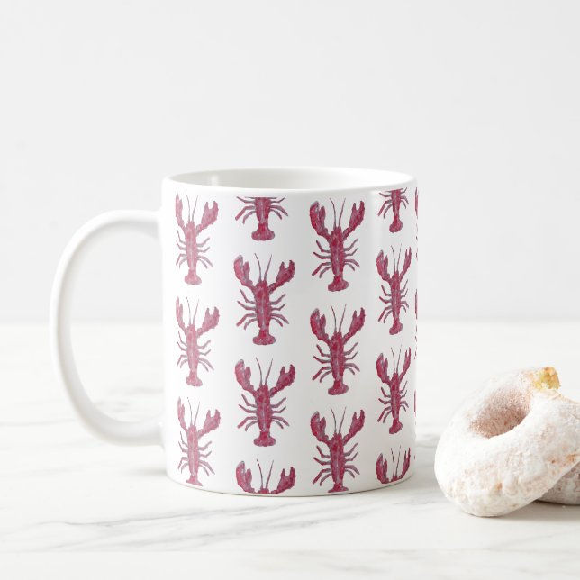 Lobster Painting Nautical Coastal Pattern Coffee Mug (With Donut)