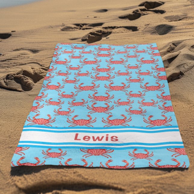 Lobster Pattern On Sea Blue Personalised Beach Towel (Creator Uploaded)