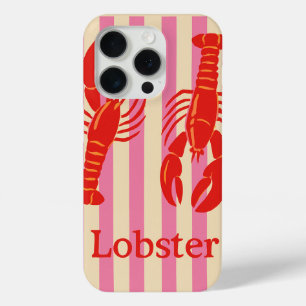 Lobster Pop Bold Crustaceans on Candy Stripes iPhone 15 Pro Case