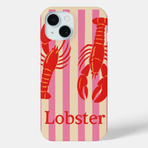 Lobster Pop Bold Crustaceans on Candy Stripes iPhone 15 Case
