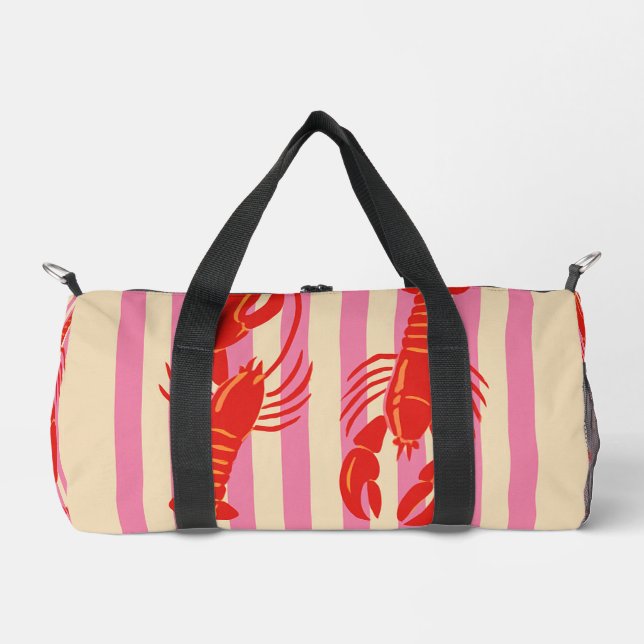 Lobster Pop Bold Crustaceans on Candy Stripes Duffle Bag (Front)