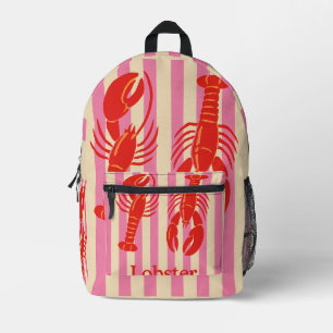 Lobster Pop Bold Crustaceans on Candy Stripes Printed Backpack