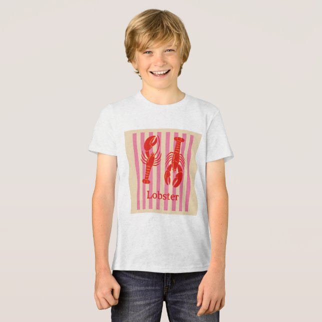 Lobster Pop Bold Crustaceans on Candy Stripes Tri-Blend Shirt (Front Full)