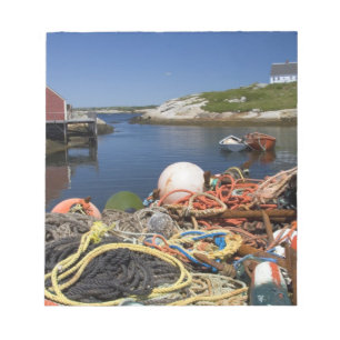 Lobster pots, buoys, and ropes on the dock at notepad