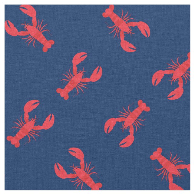 Lobster Print Fabric Navy Blue (Close Up)