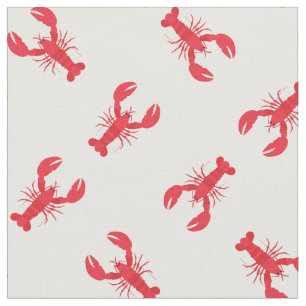 Lobster Print Fabric White