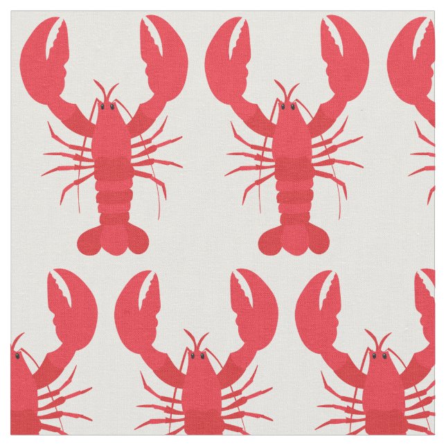 Lobster Print Fabric White (Close Up)