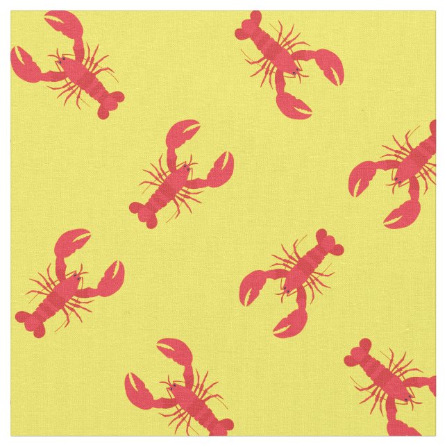 Lobster Print Fabric Yellow (Close Up)