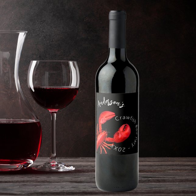 Lobster red black crawfish boil party name wine label (Creator Uploaded)