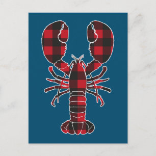 Lobster Red Plaid Buffalo Matching Pajama Family Postcard