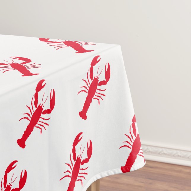 Lobster red white pattern modern coastal tablecloth (In Situ)