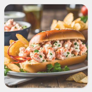 Lobster Roll And Potato Chips Square Sticker