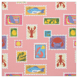 lobster sardine lemon seafood stamps collage fabric