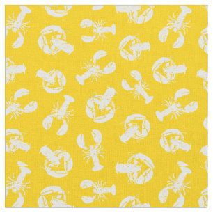 Lobster Seafood Yellow White Coastal Fabric