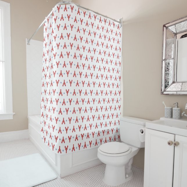 Lobster Shacking Up Coastal Preppy Americana  Shower Curtain (In Situ)