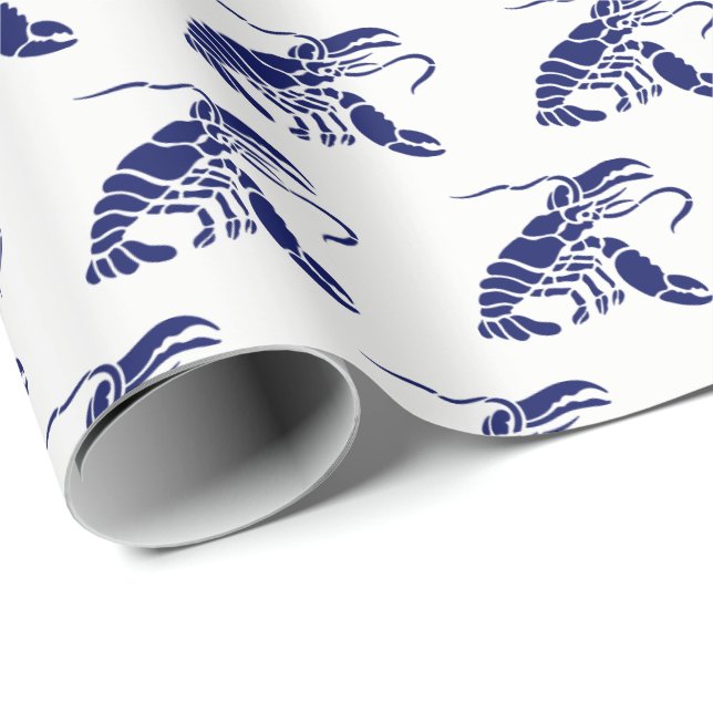 Lobster Silhouette #1 Drawing Blue Wrapping Paper (Roll Corner)