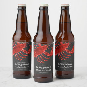 Lobster Themed Birthday Party Celebration Grey Beer Bottle Label